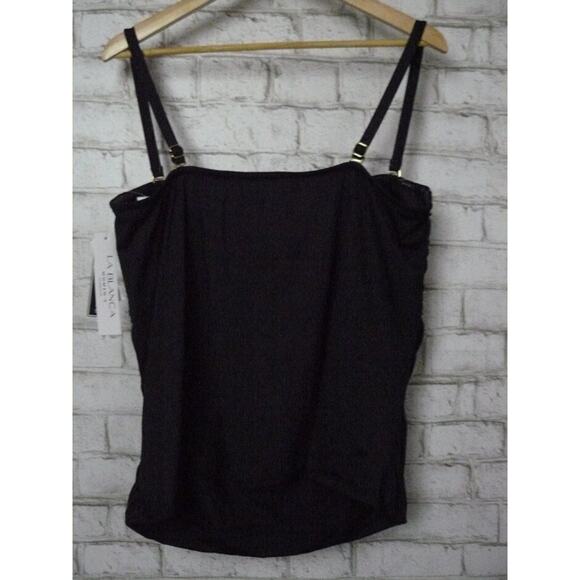 La Blanca Island Goddess Twist Black Ruched Tankini Top 22W NEW - Picture 6 of 6